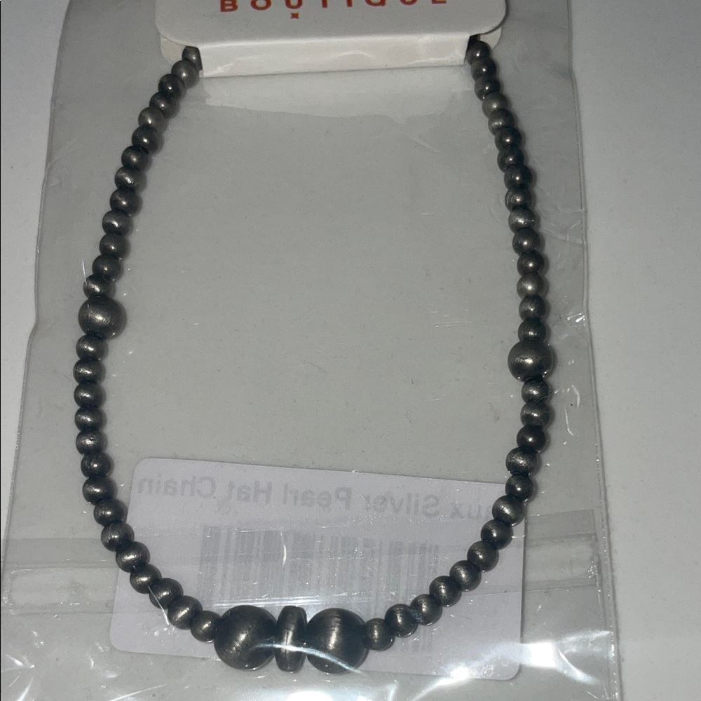 Faux Brushed Silver Beaded Trucker Hat Chain